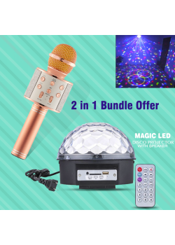 3 In 1 Bundle Offers, Wster Wireless Bluetooth Mini KTV Karaoke Microphone, Magic Led RGB Crystal Ball Dj Disco Light, Led Car Interior Atmosphere Ceiling Night Star Light Lamp, LED3B